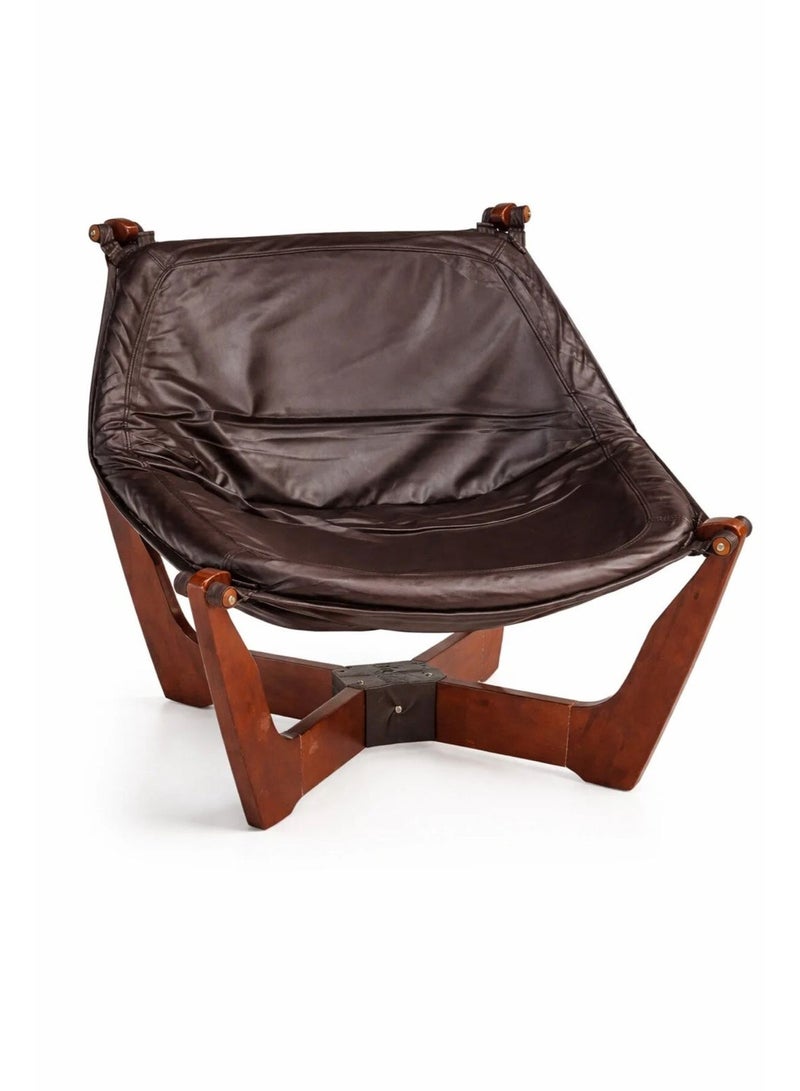 Xpert Modern Wooden Lounge Chair with Leather Sling Seat – Brown | 78 × 78 cm - Image 4